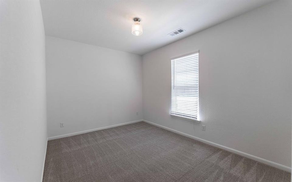 Neutral wall color and textured carpeting