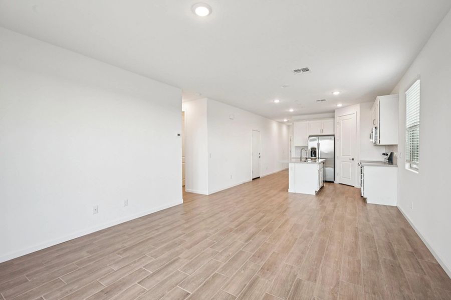 Great room, dining and kitchen