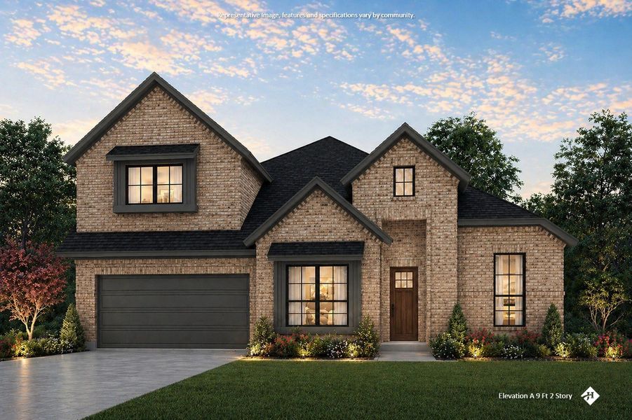 Front exterior of a new home in Panchasarp Farms, Burleson, TX, highlighting curb appeal (Image 2). Front exterior of a new home in Panchasarp Farms, Burleson, TX, highlighting curb appeal (Image 2).