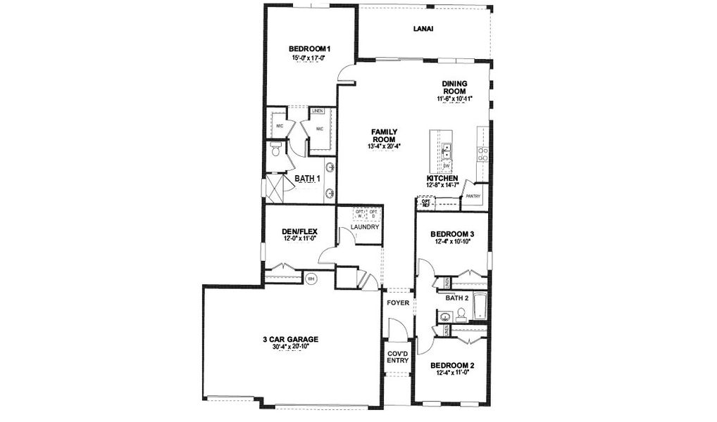 2D floor plan layout for the Delray by D.R. Horton in Cape Coral Spot - Tradition, Cape Coral, FL (Image 3).