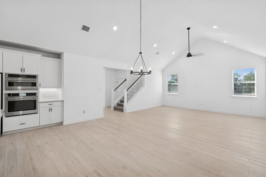 Open living space with vaulted ceilings