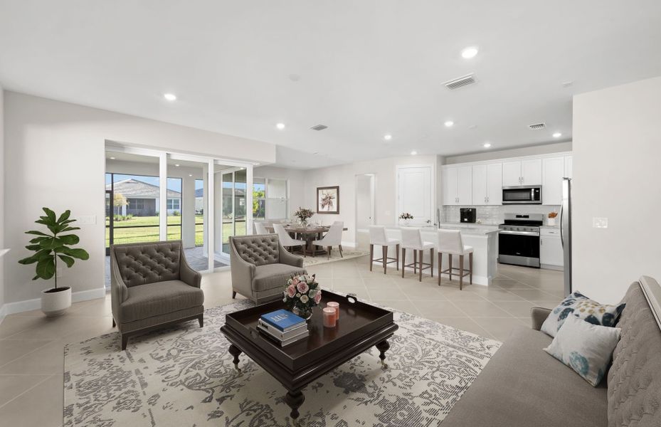 Furnished interior view inside a new home in Del Webb Oak Creek, North Fort Myers (Image 4). Furnished interior view inside a new home in Del Webb Oak Creek, North Fort Myers (Image 4).