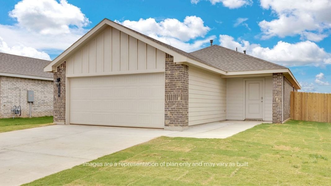 Front exterior of a new home in Overlook West, Wolfforth, TX, highlighting curb appeal (Image 15).