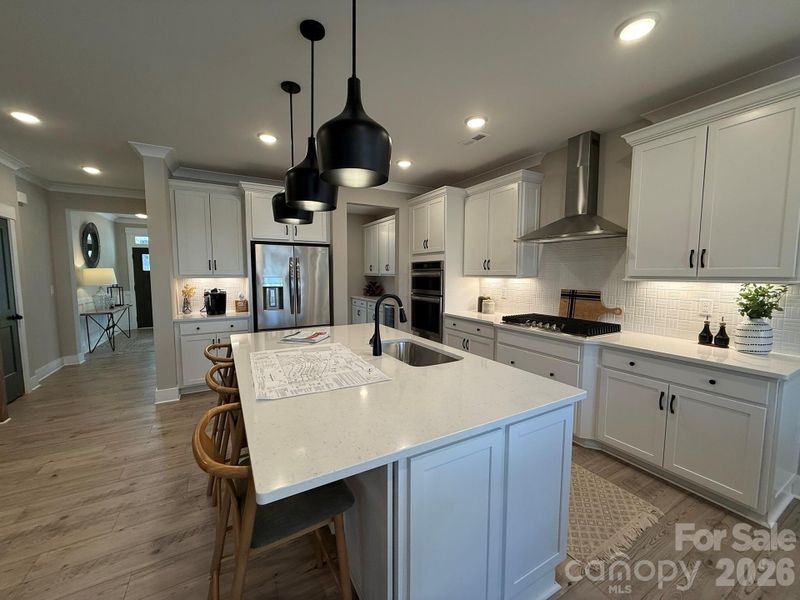 Kitchen island with pendant lighting