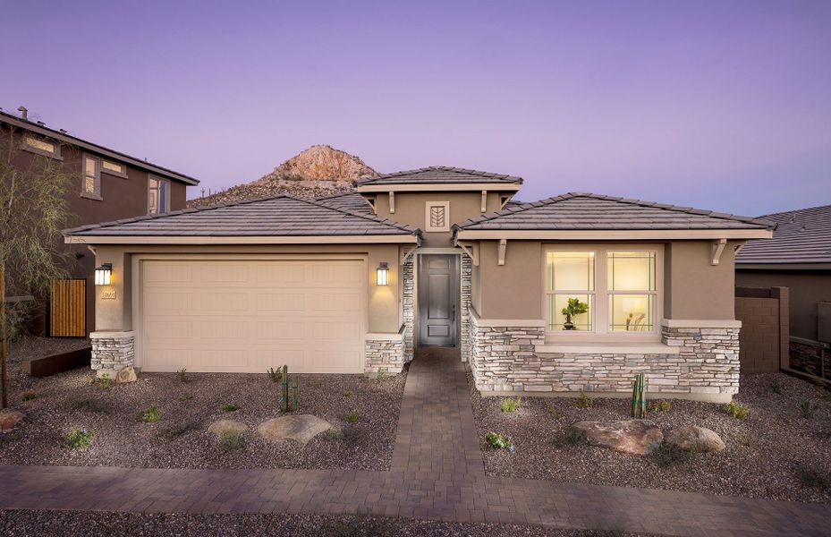 Front exterior of a new home in Foothills at Northpointe, Peoria, AZ, highlighting curb appeal (Image 2). Front exterior of a new home in Foothills at Northpointe, Peoria, AZ, highlighting curb appeal (Image 2).