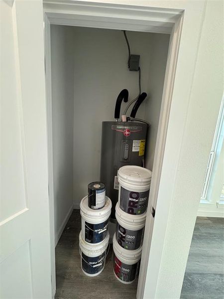 Storage room with water heater