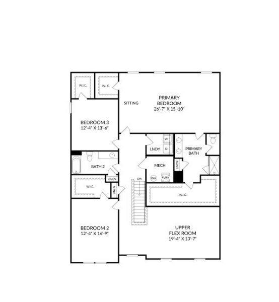 2D floor plan layout for the The Shiloh II by Stanley Martin Homes in Clairmont, Charlotte, NC (Image 4).