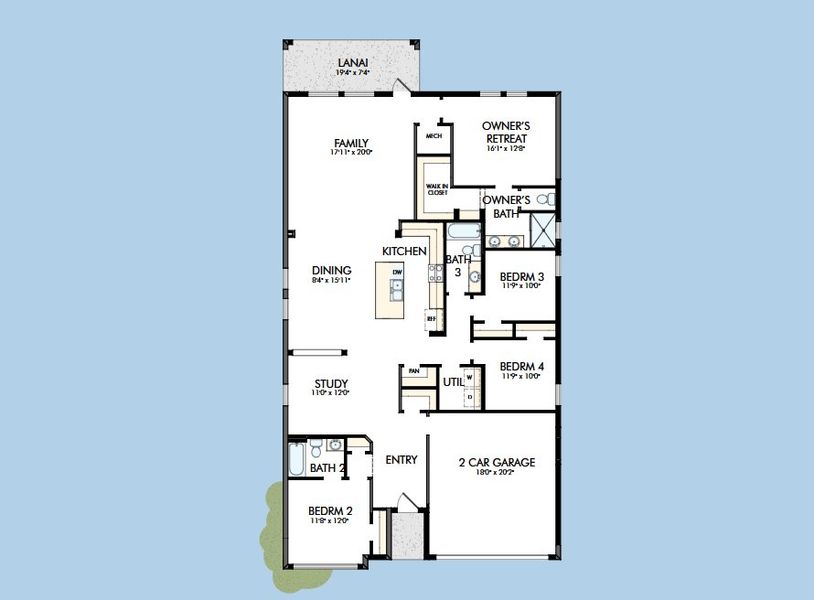 2D floor plan layout for the The Sparkman by David Weekley Homes in Southwind – Classic Series, Plant City, FL (Image 4). 2D floor plan layout for the The Sparkman by David Weekley Homes in Southwind – Classic Series, Plant City, FL (Image 4).