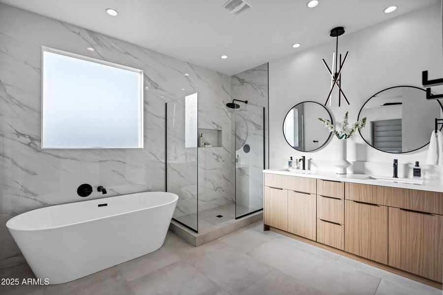 Separate Soaking Tub and Walk-In Shower