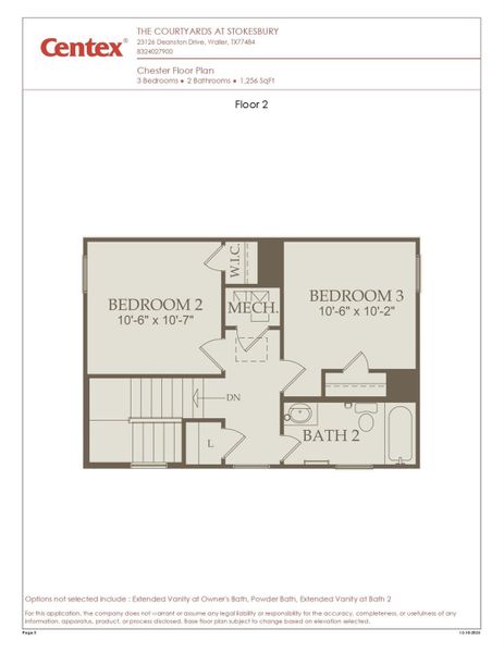2D floor plan layout of this home in The Courtyards at Stokesbury, Waller, TX (Image 6).