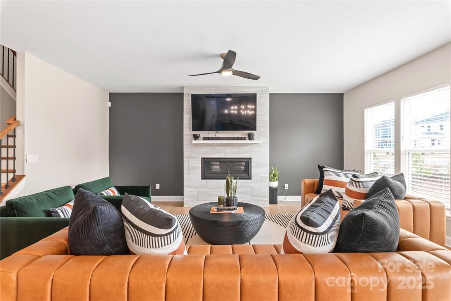 This fashionable fireplace makes a great accent from any view This fashionable fireplace makes a great accent from any view