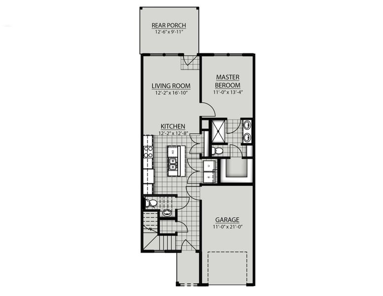 2D floor plan layout of this home in Tiger Hill Townhomes, Murfreesboro, TN (Image 3).