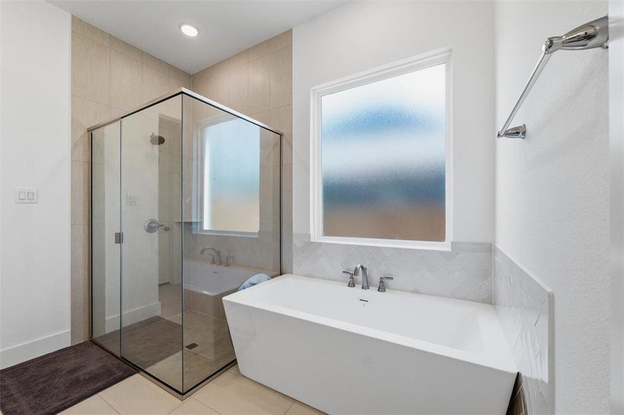 Large separate shower and soaking tub