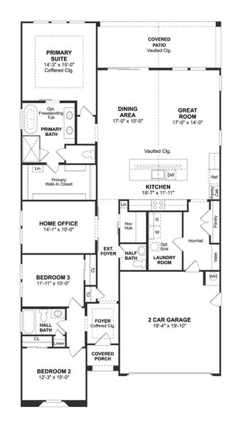 2D floor plan layout for the Santa Rosa II by K. Hovnanian® Homes in Edgewood, Queen Creek, AZ (Image 5).