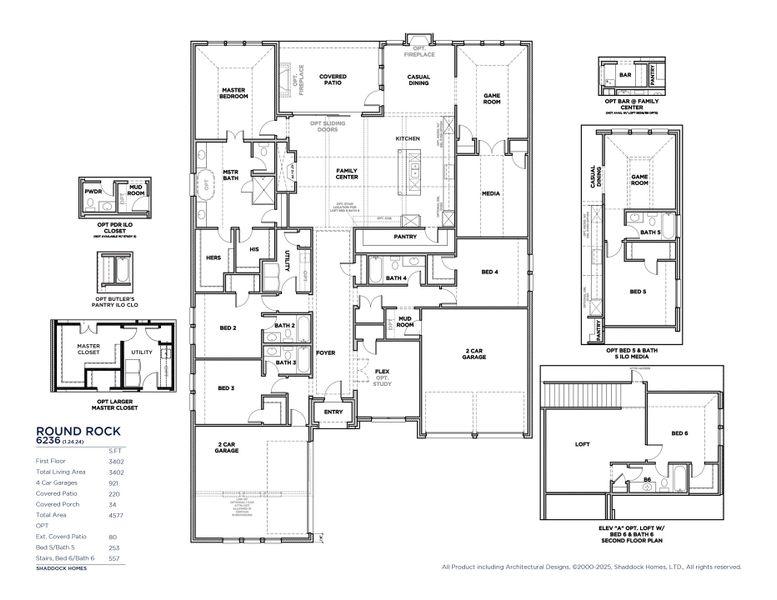 2D floor plan layout for the RoundRock - SH 6236 by Shaddock Homes in Winding Creek, Rockwall, TX (Image 4).