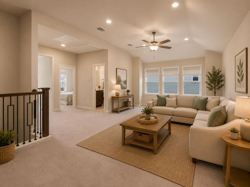 Natural light bathes this comfortable living area, creating an inviting space for relaxation. Natural light bathes this comfortable living area, creating an inviting space for relaxation.