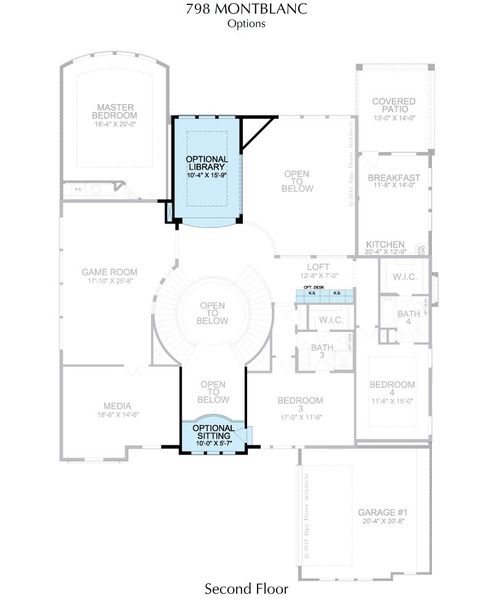 2D floor plan layout for the Montblanc by Landon Homes in Signature 74s, Frisco, TX (Image 28).