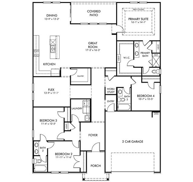2D floor plan layout for the Edgewood by Meritage Homes in Calabash Station, Calabash, NC (Image 5).