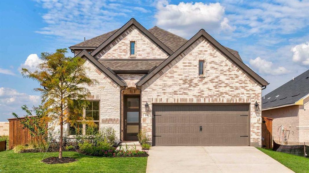 Front exterior of a new home in Trinity Falls 45', McKinney, TX, highlighting curb appeal (Image 2). Front exterior of a new home in Trinity Falls 45', McKinney, TX, highlighting curb appeal (Image 2).