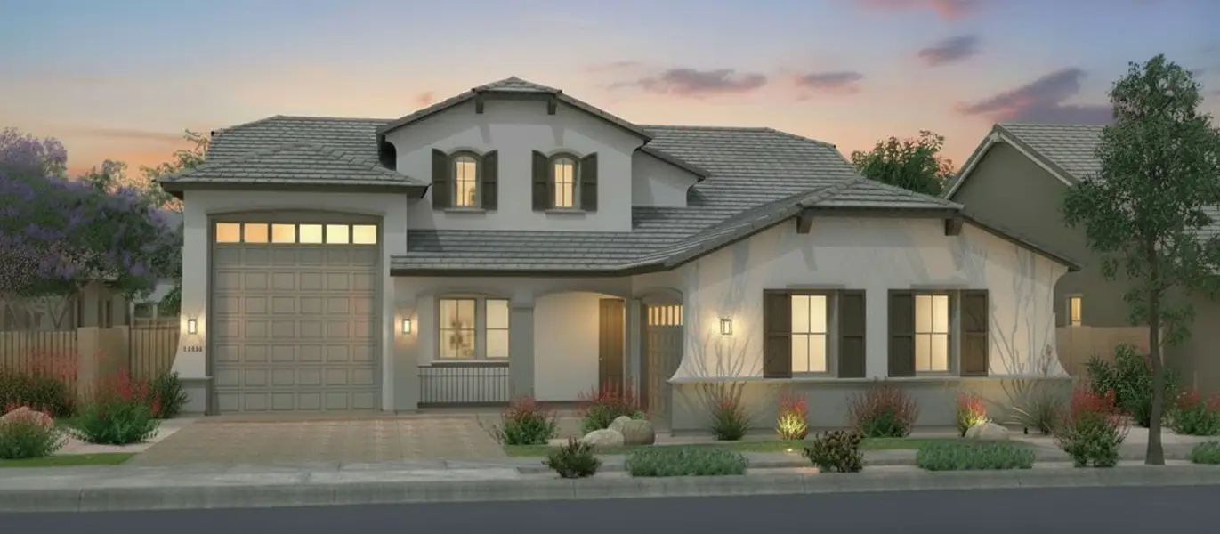 Representative exterior photo of a completed home built from the Doran Beach by Fulton Homes in Sonoma Coast, Queen Creek, AZ (Image 4). Representative exterior photo of a completed home built from the Doran Beach by Fulton Homes in Sonoma Coast, Queen Creek, AZ (Image 4).