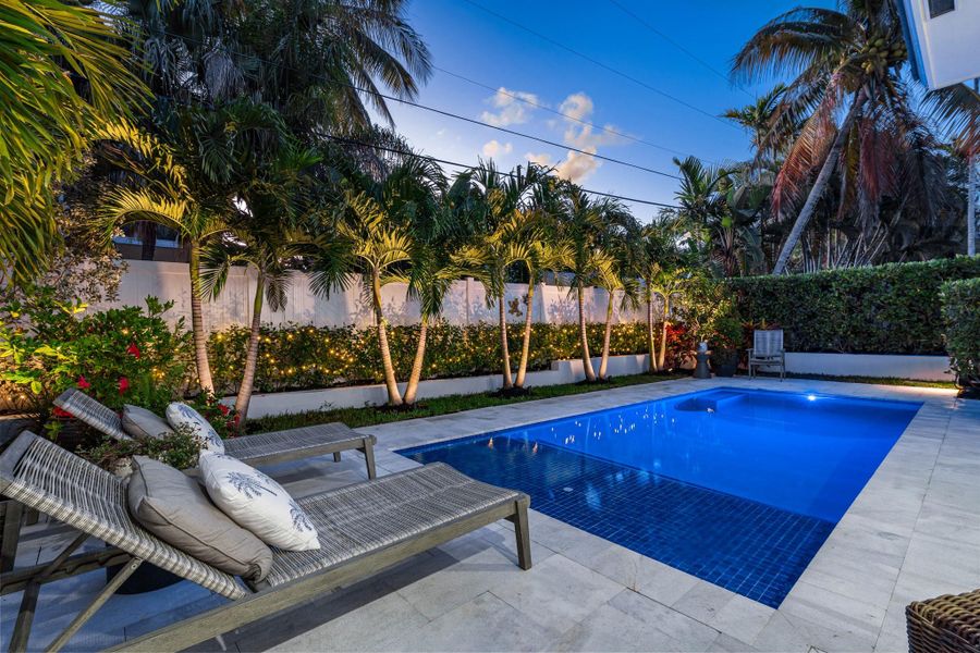 Pool area and nice landscaping.