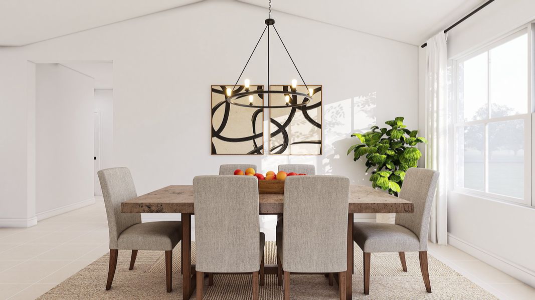 Dining area with vaulted ceiling