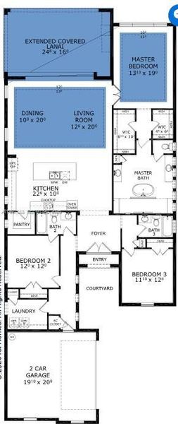 2D floor plan layout of this home in The Conservatory at Hammock Beach, Palm Coast, FL (Image 2).