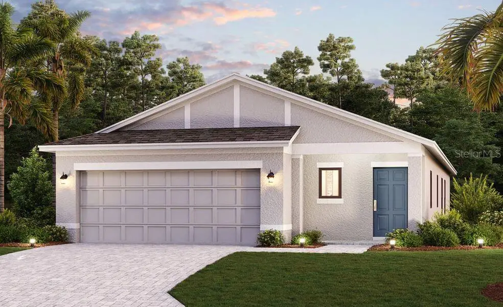 Front exterior of a new home in The Hammocks at West Port, Port Charlotte, FL, highlighting curb appeal (Image 1).