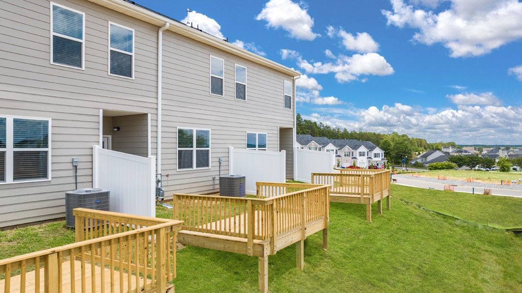 Front exterior of a new home in The Parish at Flat Rock Townhomes, Graniteville, SC, highlighting curb appeal (Image 21). Front exterior of a new home in The Parish at Flat Rock Townhomes, Graniteville, SC, highlighting curb appeal (Image 21).