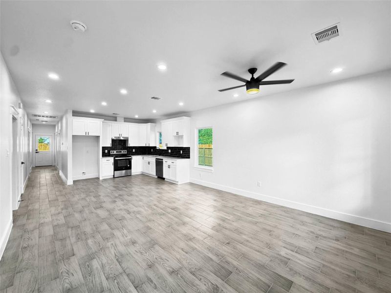 Living area with view to kitchen