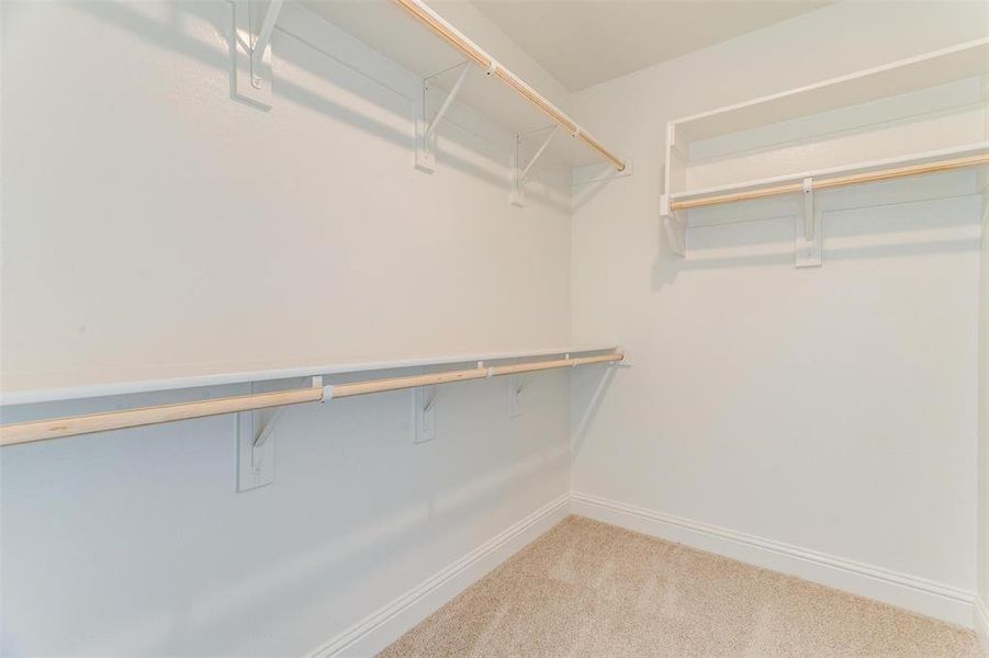 Walk in closet with light carpet