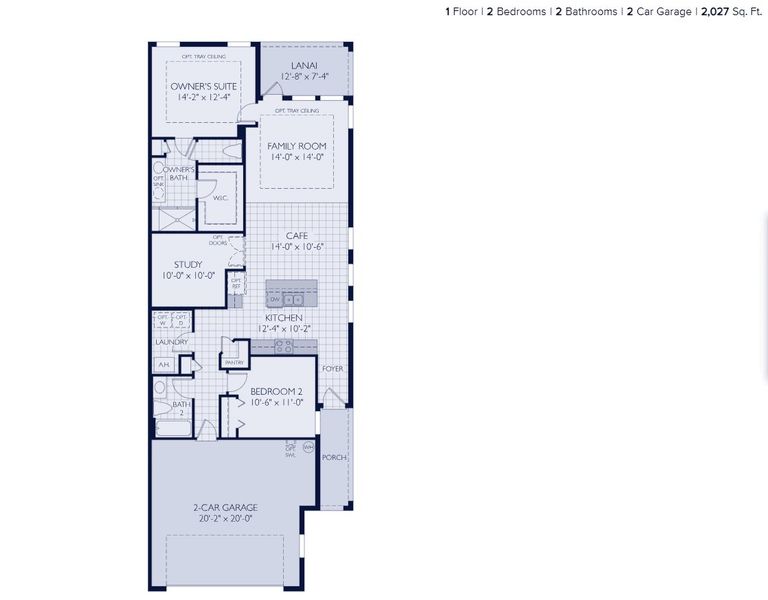 2D floor plan layout for the Sandpiper by William Ryan Homes in Fairway Pointe - Villa Community, Sun City Center, FL (Image 5).