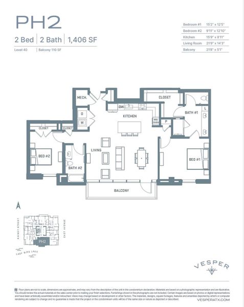 The PH2 residence offers an open floorplan, while maintaining privacy for the 2 bedrooms