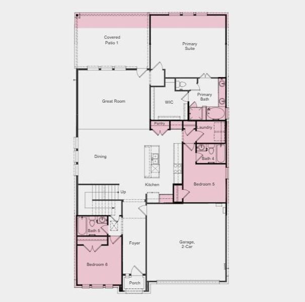 Structural options include: Bedrooms 5 and 6 with full bathrooms, media room, extended owner's suite, covered outdoor living, and slide-in tub at owner's bath.