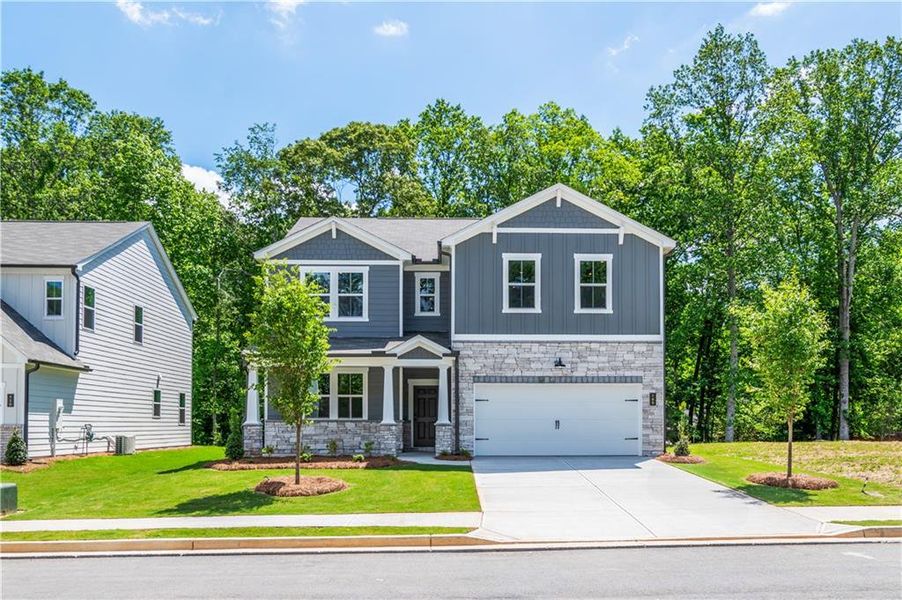 Front exterior of a new home in Cambridge at Steels Bridge: Steels Bridge, Canton, GA, highlighting curb appeal (Image 25).