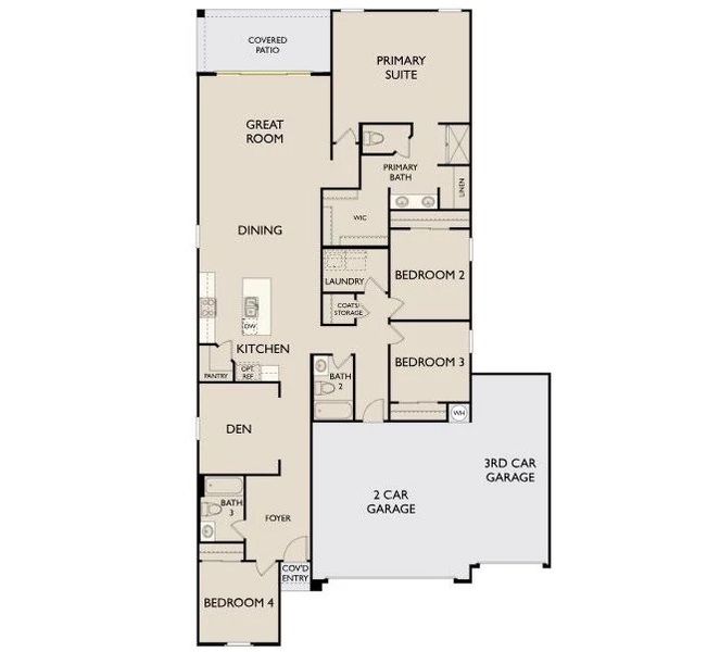 2D floor plan layout of this home in Claro at Amarillo Creek, Maricopa, AZ (Image 3).