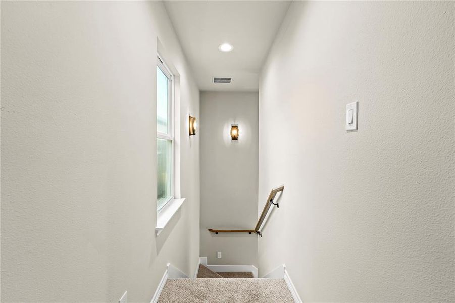 Staircase with carpet flooring