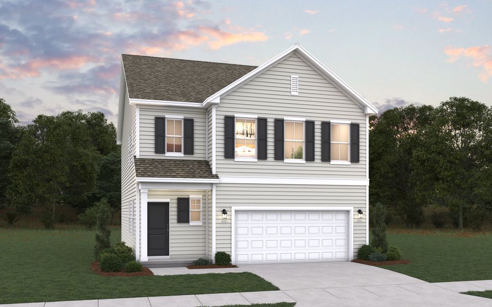 Front exterior of a new home in Enclave at The Settlement, Simpsonville, SC, highlighting curb appeal (Image 1). Front exterior of a new home in Enclave at The Settlement, Simpsonville, SC, highlighting curb appeal (Image 1).