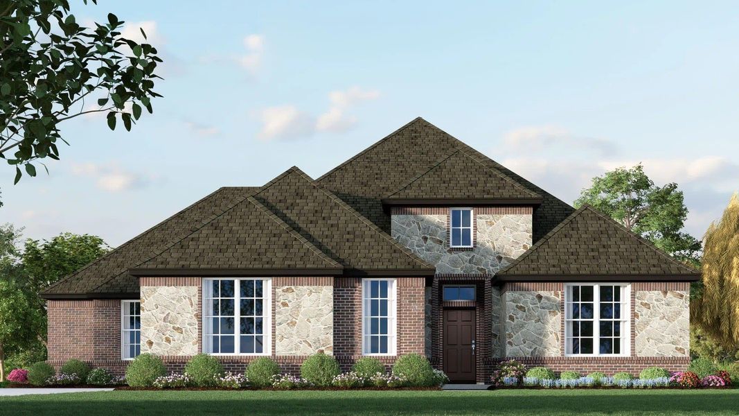 Elevation A with Stone | Concept 2796 at Coyote Crossing in Godley, TX by Landsea Homes