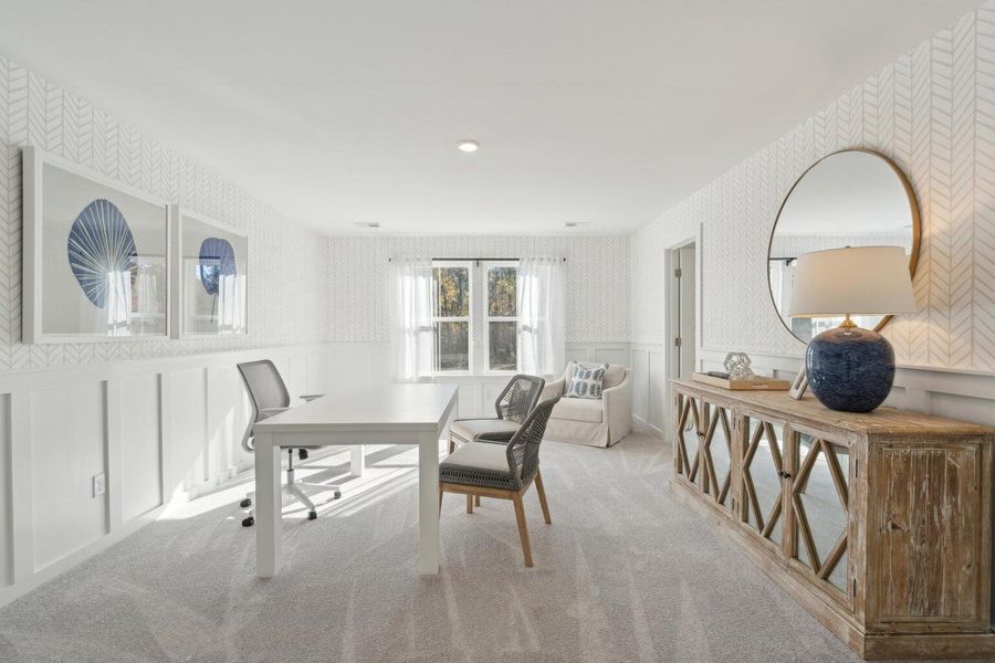Furnished interior view inside a new home in Lindera Preserve at Cane Bay Plantation: Townhomes, Summerville (Image 9). Furnished interior view inside a new home in Lindera Preserve at Cane Bay Plantation: Townhomes, Summerville (Image 9).