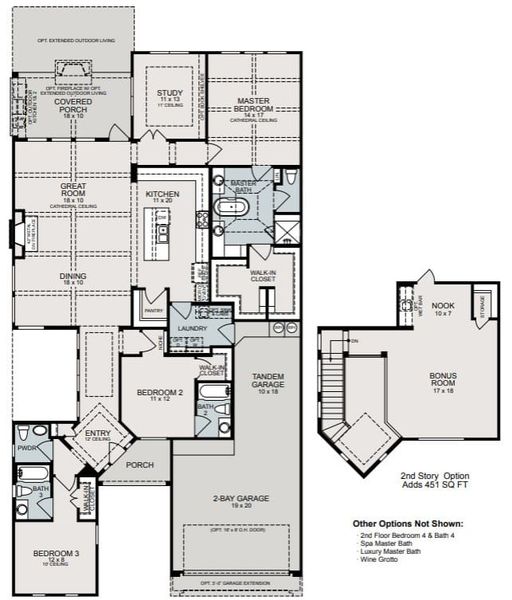2D floor plan layout for the Madrid by Sitterle Homes in Audubon 60’s, Magnolia, TX (Image 3).