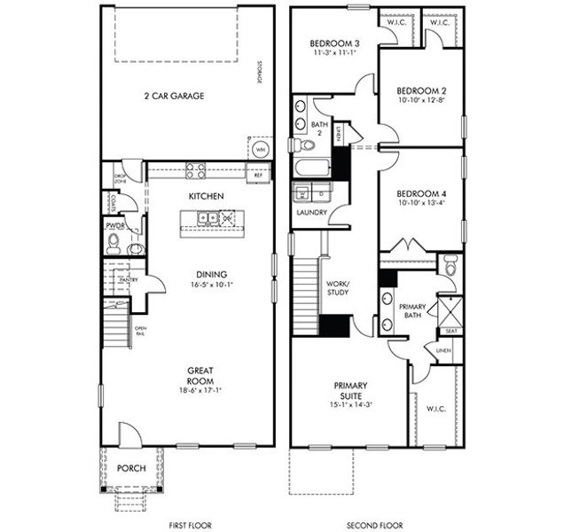 2D floor plan layout for the Cromwell by Meritage Homes in Nolen Farm, Gastonia, NC (Image 3).