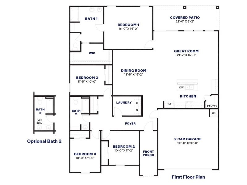 2D floor plan layout for the Eureka by D.R. Horton in Magma Ranch Vistas, Florence, AZ (Image 3). 2D floor plan layout for the Eureka by D.R. Horton in Magma Ranch Vistas, Florence, AZ (Image 3).
