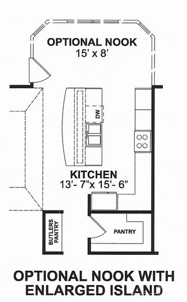 Optional Breakfast Nook with Optional Enlarged Kitchen Island
