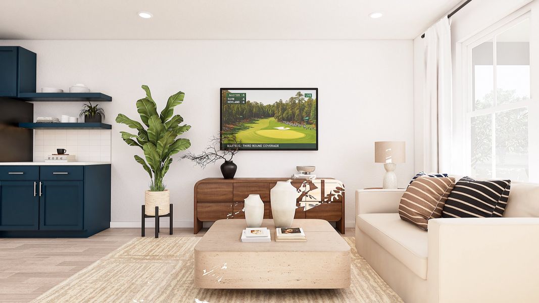 Great room with tile flooring