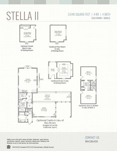 2D floor plan layout for the Stella by Riverside Homes in Hidden Creek at SilverLeaf, St. Augustine, FL (Image 44).
