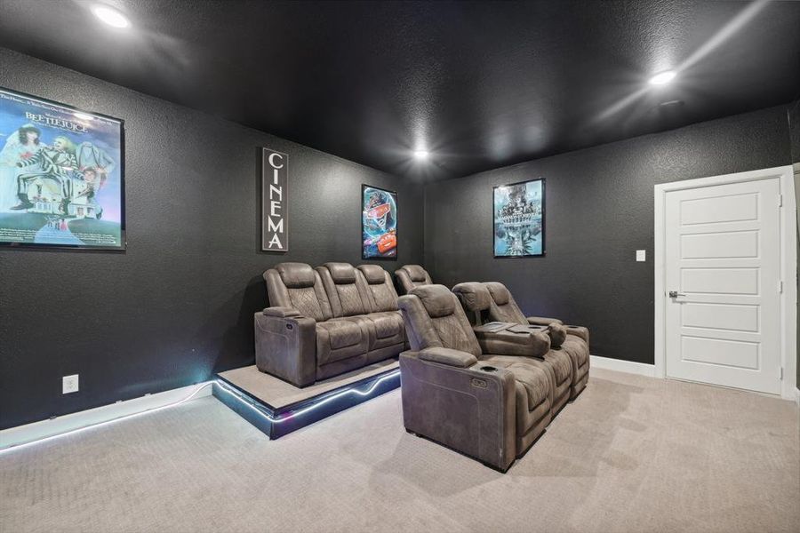 Cinema room with light carpet