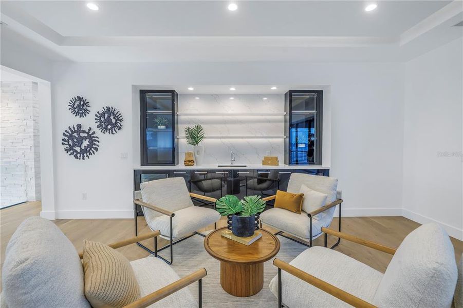 Flex Space with wet bar and recessed LED lighting Flex Space with wet bar and recessed LED lighting