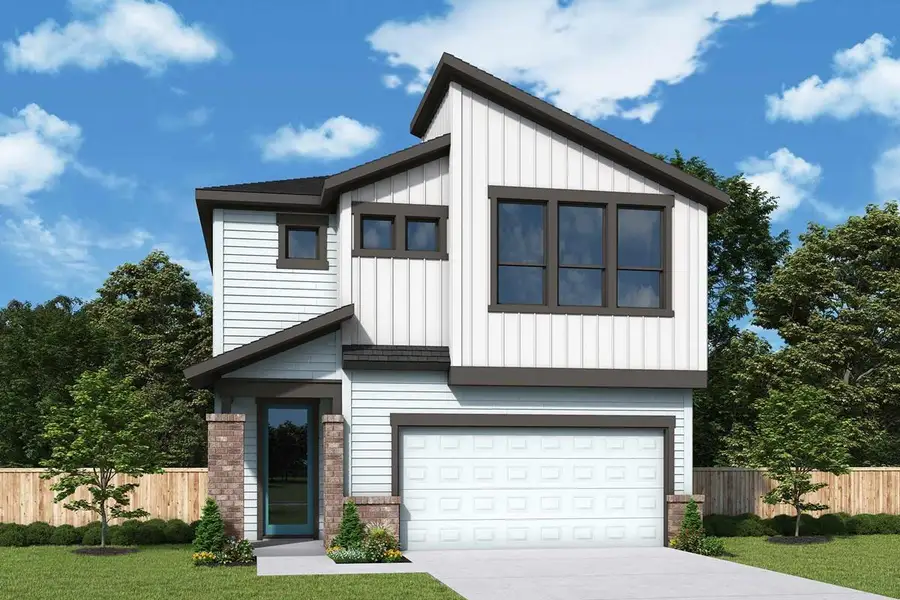 Front exterior of a new home in , Austin, TX, highlighting curb appeal (Image 1). Front exterior of a new home in , Austin, TX, highlighting curb appeal (Image 1).
