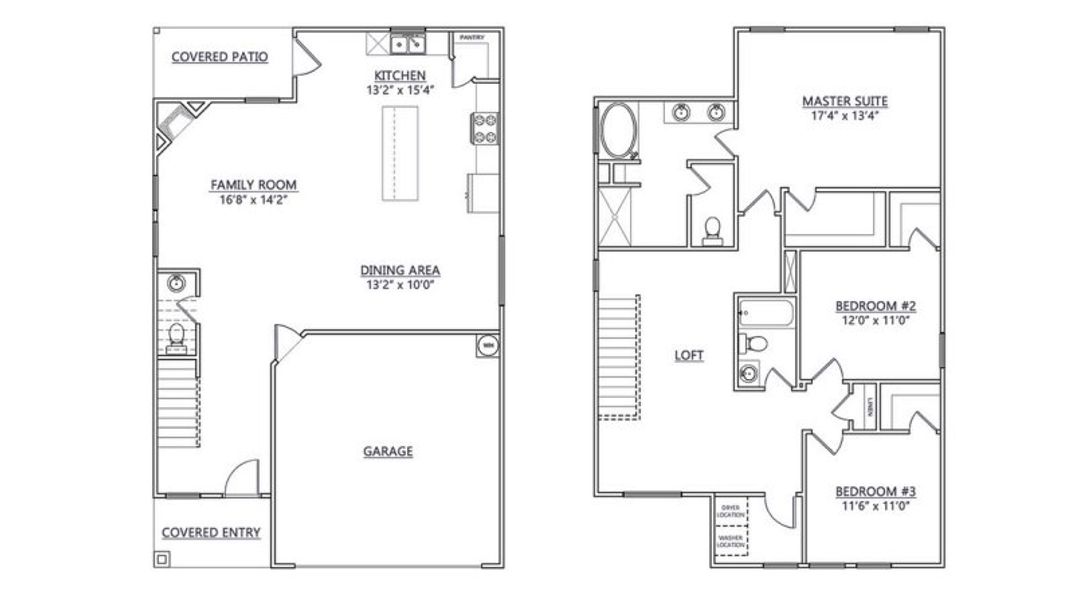 2D floor plan layout for the KYDAN by D.R. Horton in River Trace, Simpsonville, SC (Image 2).